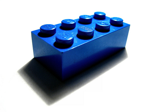 L is for Lego Blue lego brick
